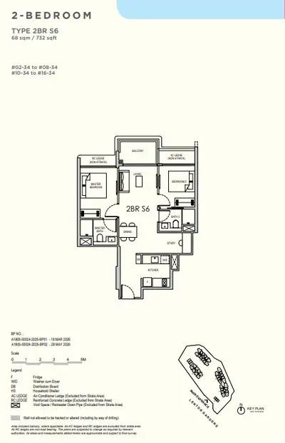 Lentor Gardens Residences 2 Bedroom Type S6 indicative floorplan, 732 sqft