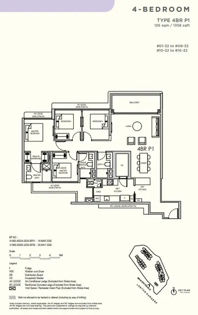 Lentor Gardens Residences 4 Bedroom Type P1 indicative floorplan, 1,356 sqft