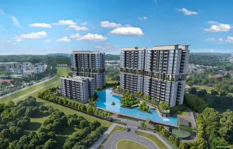Lentor Gardens Residences daytime aerial view with main entrance drop-off