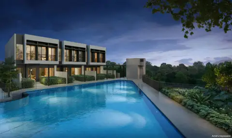 Lentor Gardens Residences strata terrace house pool at dusk